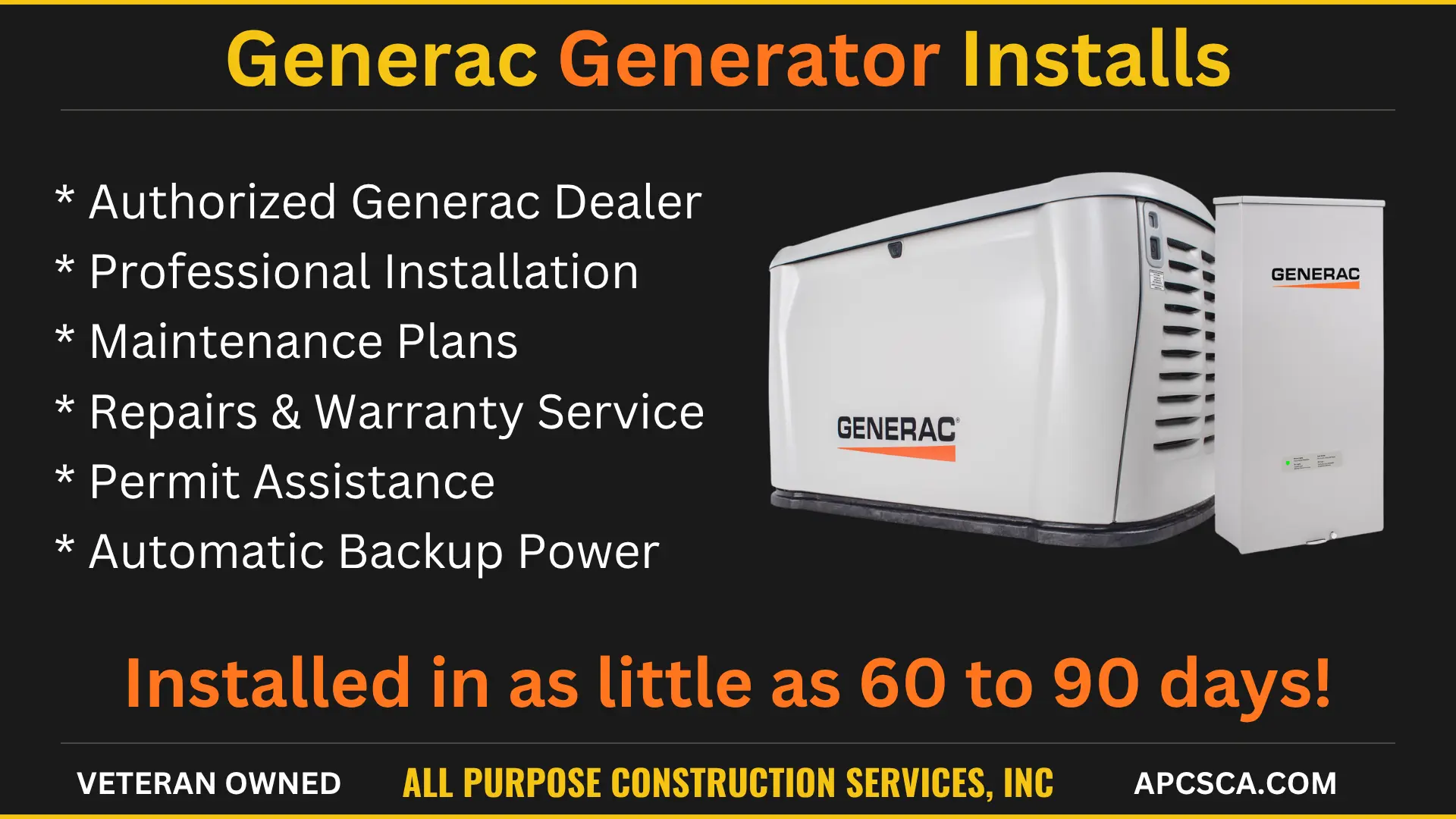 Generac Generator Installs - Authorized Dealer, Professional Installation, Maintenance Plans, Repairs & Warranty Service