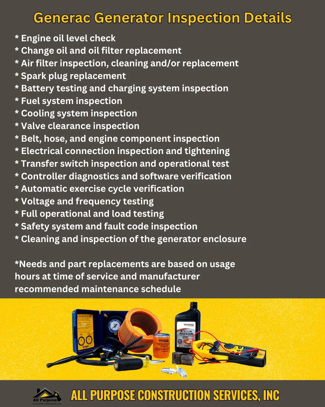 Generac Generator Inspection Details - Complete maintenance checklist