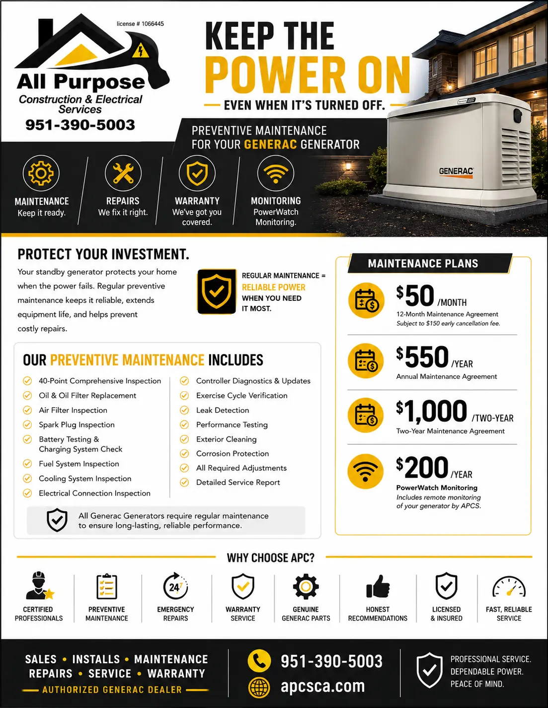 Keep the Power On - Preventive Maintenance for your Generac Generator - Maintenance Plans and Pricing